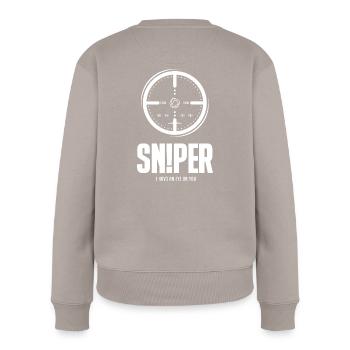 THE SNIPER white - Frauen Premium Bio Pullover - Taupe - Hinten - Julia (174cm)