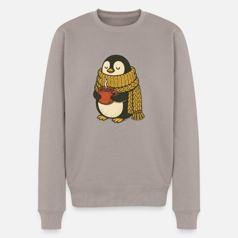 Gemütliche Pinguin-Vibes - Männer Premium Bio Pullover - Taupe