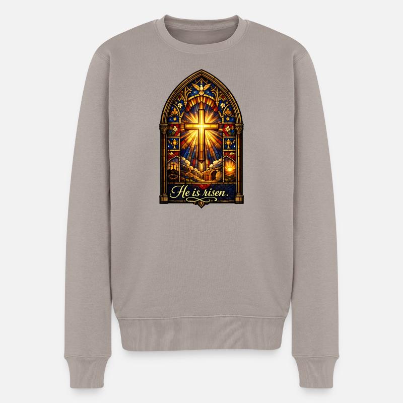 He is Risen Ostern Jesus - Männer Premium Bio Pullover - Taupe