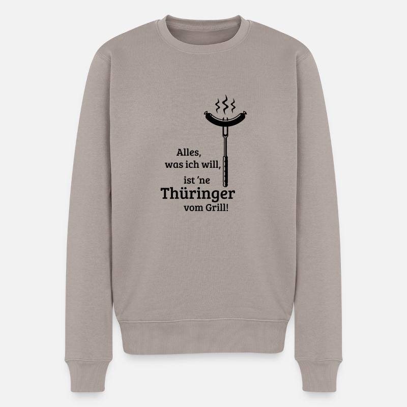 Eine Thüringer vom Grill! (old / 1C) - Männer Premium Bio Pullover - Taupe