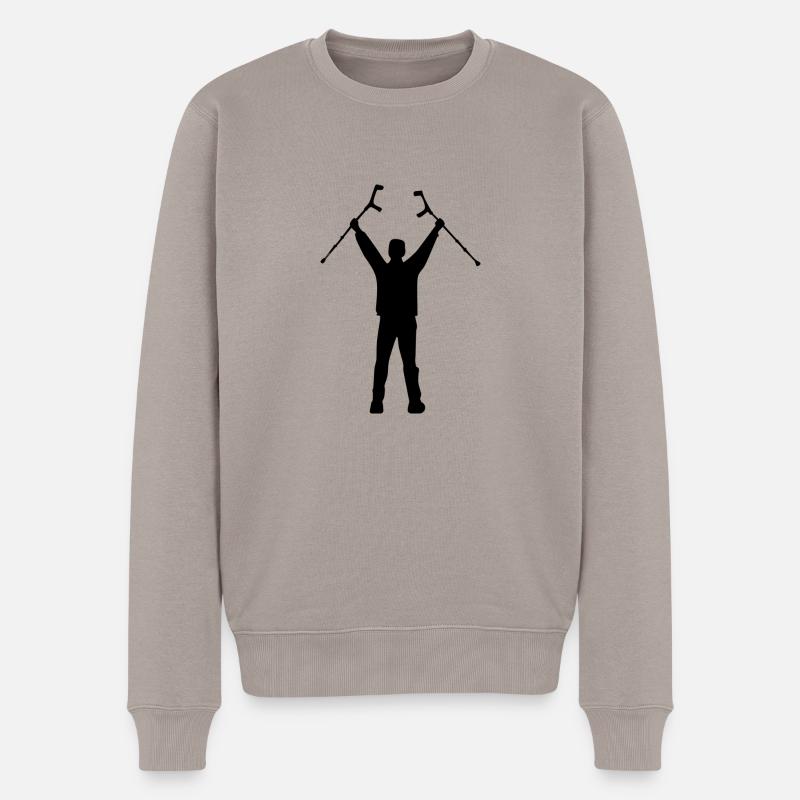 Mann mit Krücken - Männer Premium Bio Pullover - Taupe