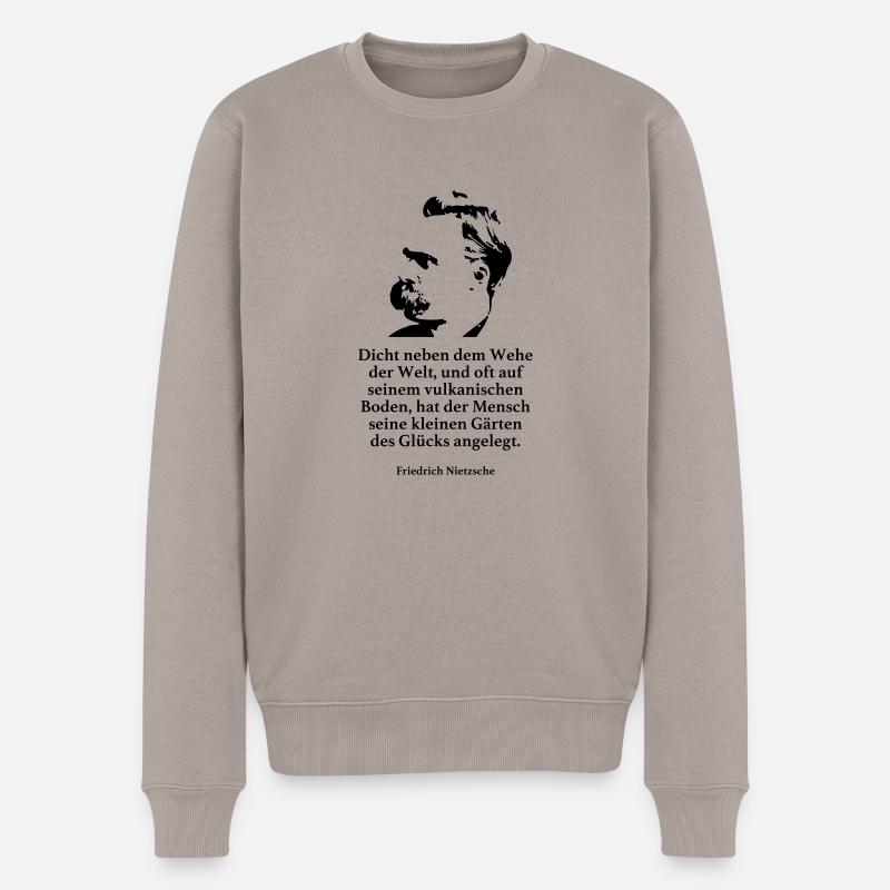 Nietzsche: Dicht neben dem Wehe der Welt, und oft - Männer Premium Bio Pullover - Taupe