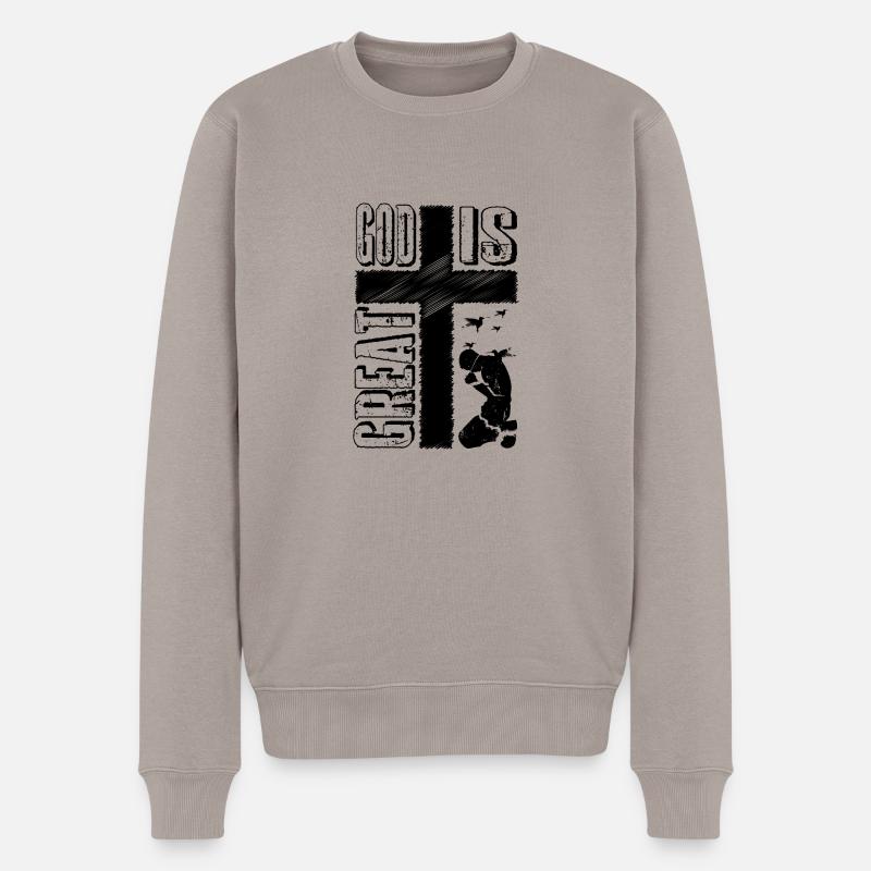 GOD IS GREAT - Männer Premium Bio Pullover - Taupe