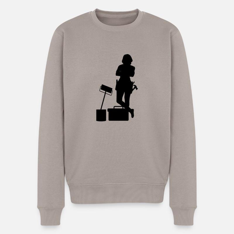 Heimwerkerin - Männer Premium Bio Pullover - Taupe
