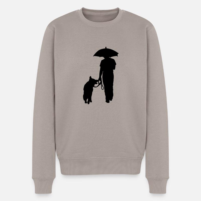 Gassi-Runde im Regen - Männer Premium Bio Pullover - Taupe