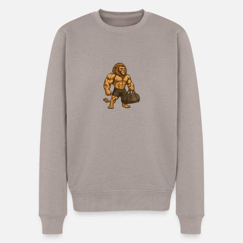Fitness – Löwe - Männer Premium Bio Pullover - Taupe