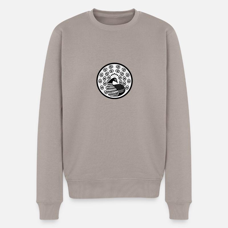 Japanisches Motiv "Pfau" - Männer Premium Bio Pullover - Taupe