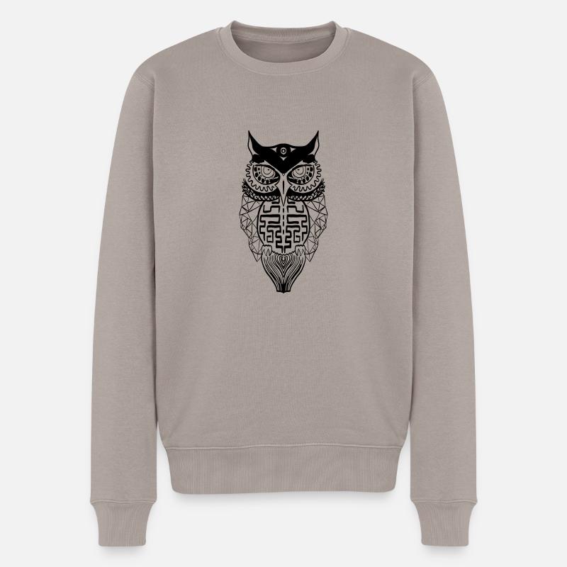 Eule - Männer Premium Bio Pullover - Taupe