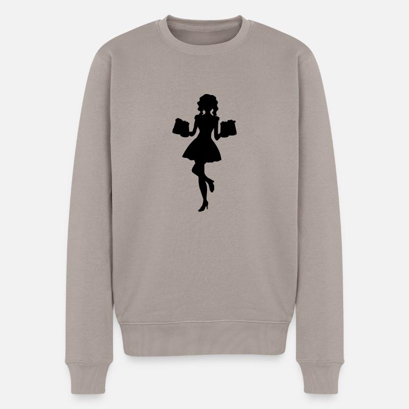Mensch - Frau mit Bierkrug - Männer Premium Bio Pullover - Taupe