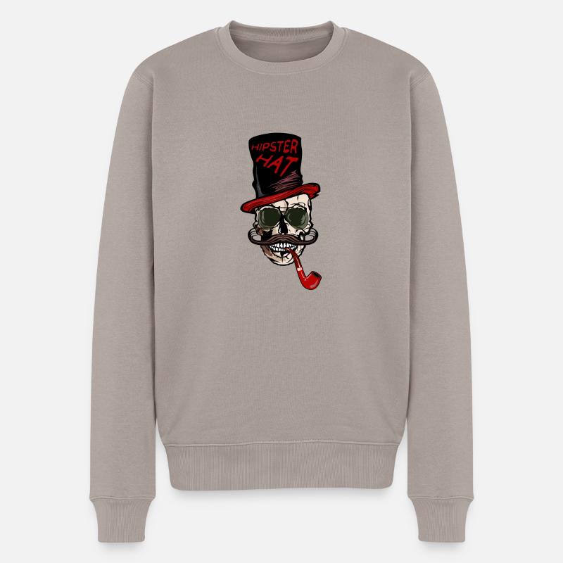 Kopf des Todeshippie-Hutschnurrbart-Kranzitats - Männer Premium Bio Pullover - Taupe