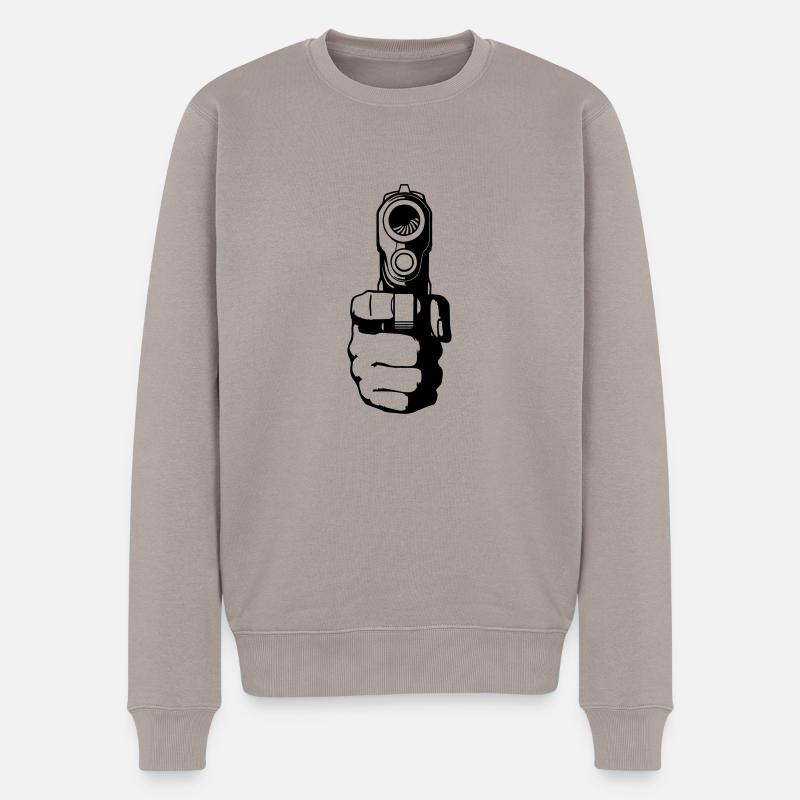 loaded gun - revolver - Männer Premium Bio Pullover - Taupe