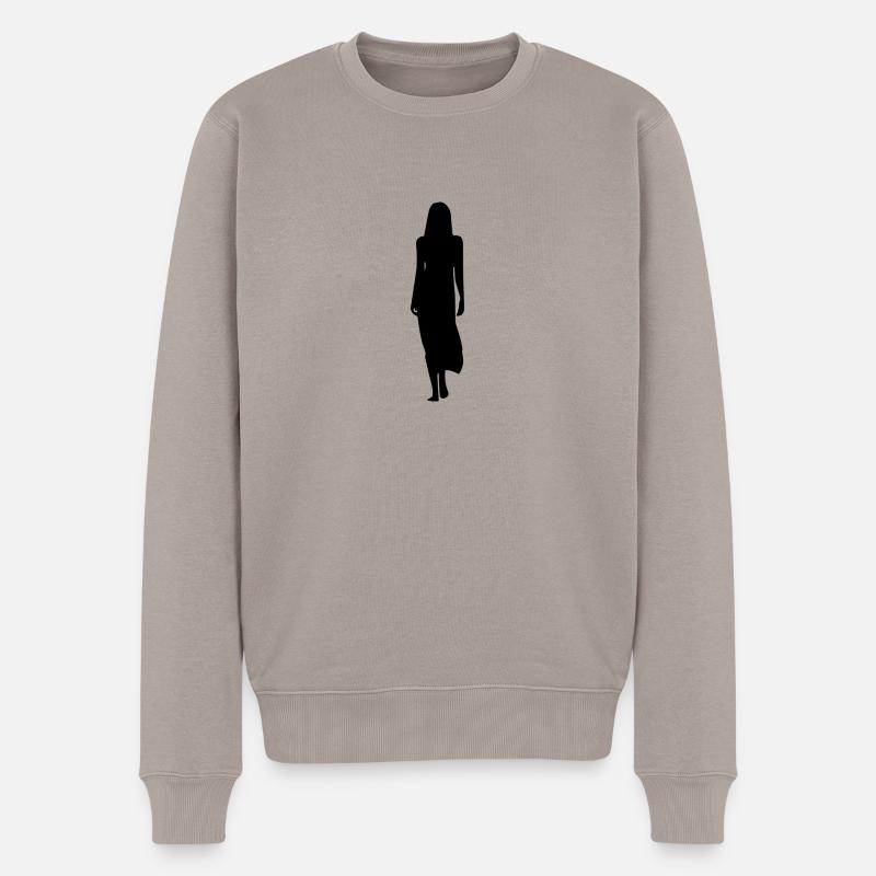 Frau in Kleid - Männer Premium Bio Pullover - Taupe