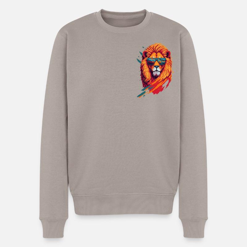 Roaring Retro: Aggressive Lion T-Shirt Art - Männer Premium Bio Pullover - Taupe