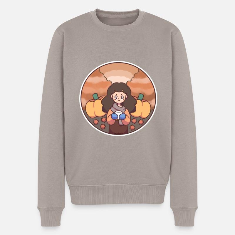 Herbstbild mit einem Mädchen und Kürbissen - Männer Premium Bio Pullover - Taupe