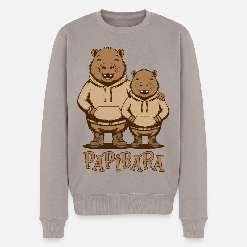 Papibara Papi Capybara Vater Lustig Papa Vatertag - Männer Premium Bio Pullover - Taupe