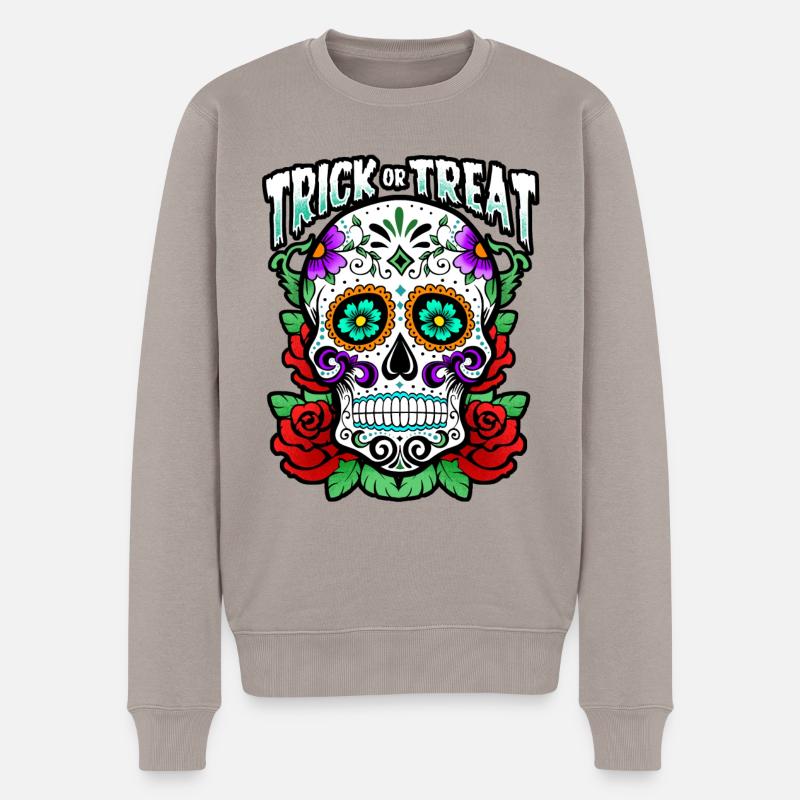 Trick Or Treat - Skull - Halloween - Männer Premium Bio Pullover - Taupe