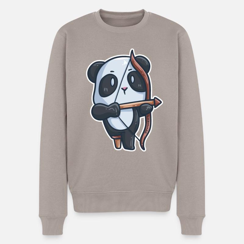 Panda Bogenschießen Behinderung Prothese Geschenk - Männer Premium Bio Pullover - Taupe