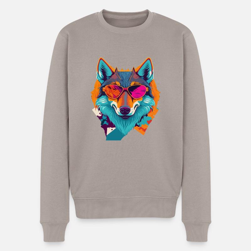Retro-Wolfsaufstand - Männer Premium Bio Pullover - Taupe