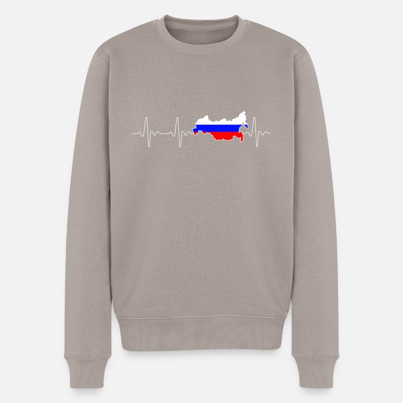 Russland heartbeat - Männer Premium Bio Pullover - Taupe