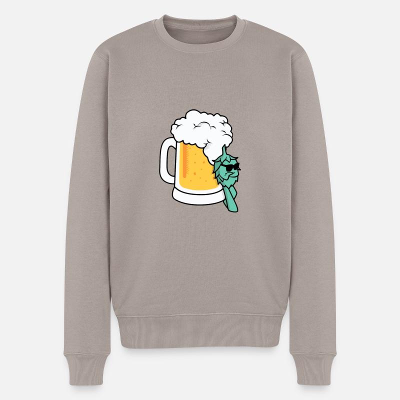 Cooler Hopfen am Bierglas - Männer Premium Bio Pullover - Taupe