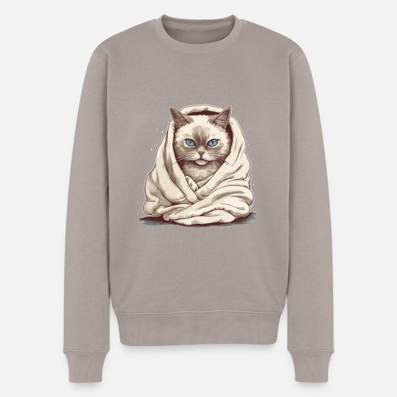 Chat dans une couverture - Pull Premium bio Homme - taupe