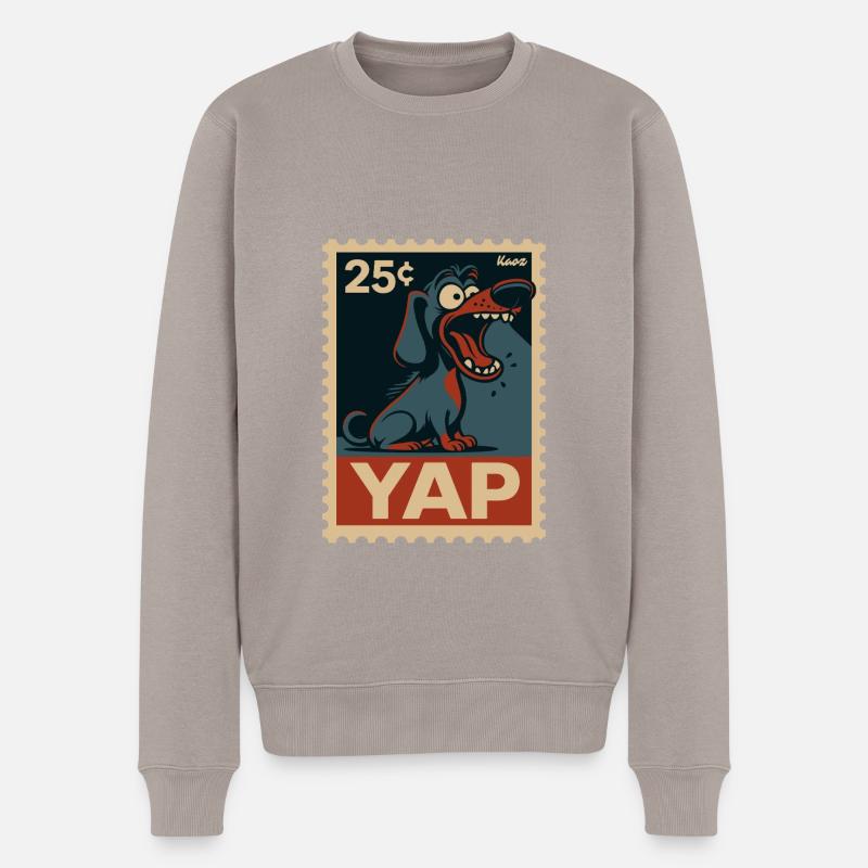 Comic-Dackel auf Briefmarke - Männer Premium Bio Pullover - Taupe