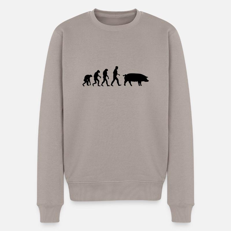 schwein evolution - Männer Premium Bio Pullover - Taupe