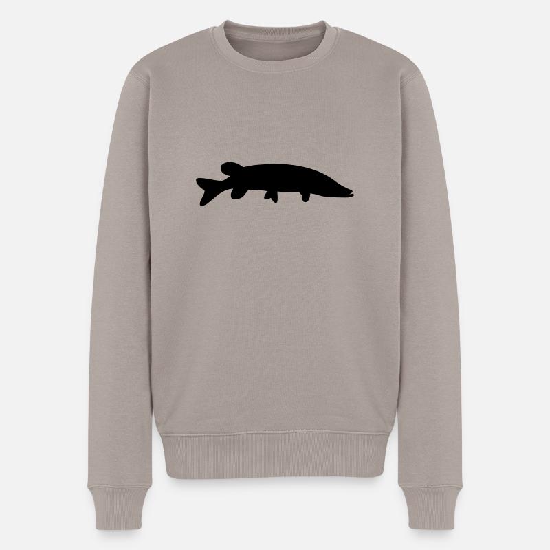 Fisch-Silhouette Hecht - Männer Premium Bio Pullover - Taupe