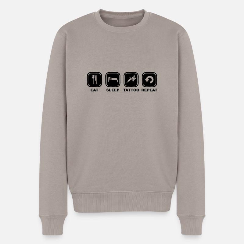 Eat,sleep,TATTOO, Repeat - Männer Premium Bio Pullover - Taupe