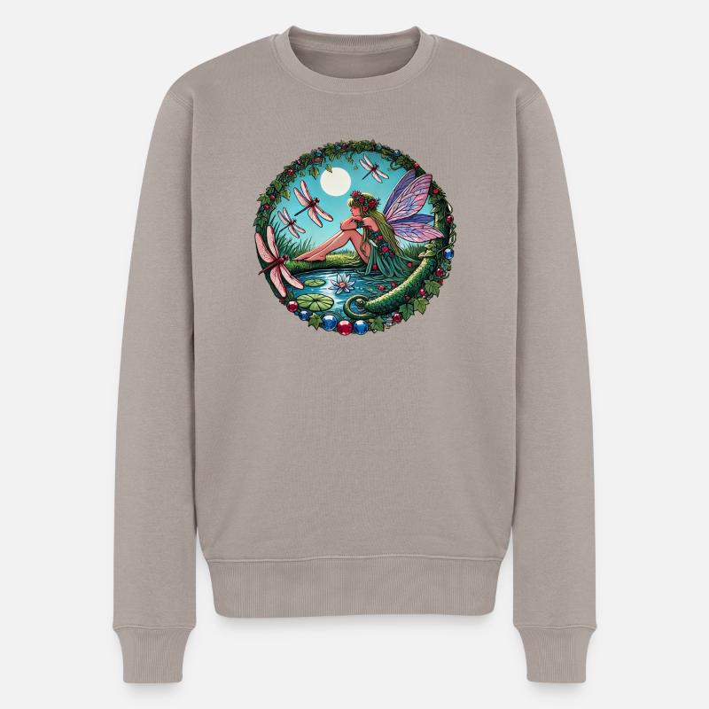 Libelle Fee - Männer Premium Bio Pullover - Taupe