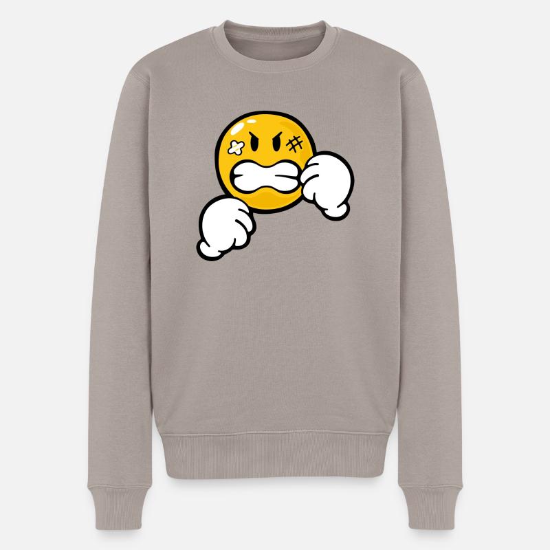 Smiley Anger Aggression - Männer Premium Bio Pullover - Taupe