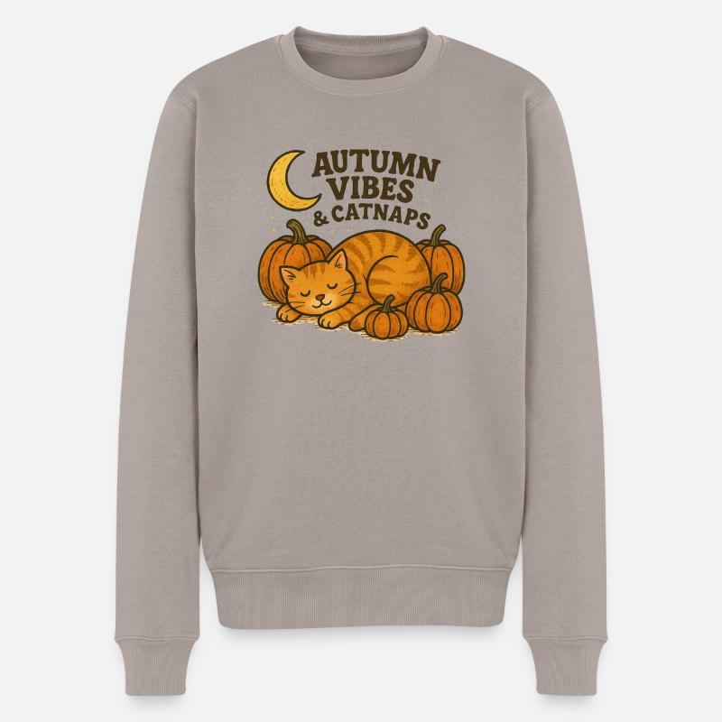 Automne Catnap Citrouille Humeur - Pull Premium bio Homme - taupe