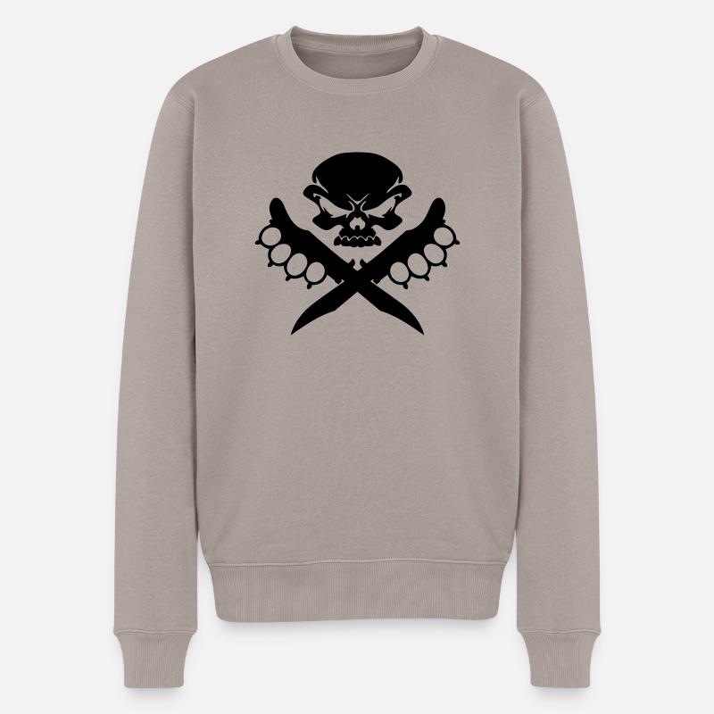 totenkopf mit messer - Männer Premium Bio Pullover - Taupe