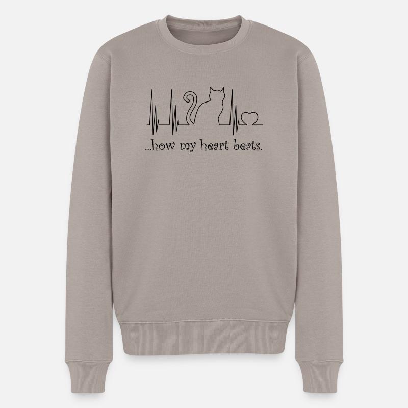 Katzenfreund Herzschlag - Männer Premium Bio Pullover - Taupe