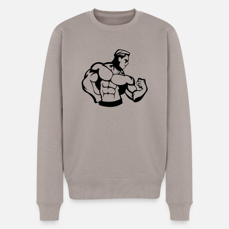 bodybuilder_01 - Pull Premium bio Homme - taupe