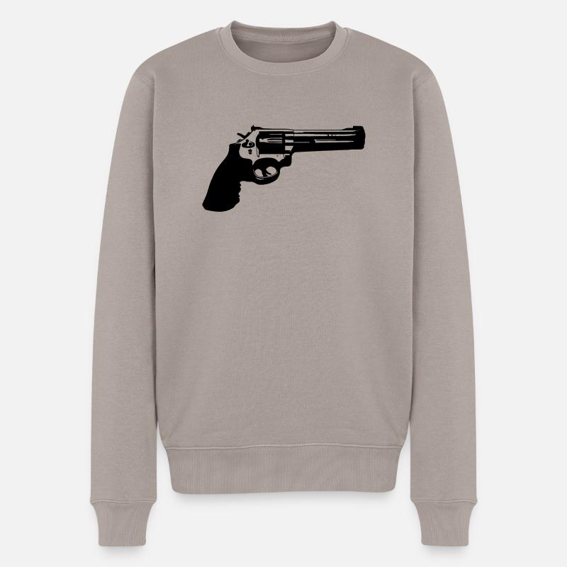 gun_revolver - Männer Premium Bio Pullover - Taupe