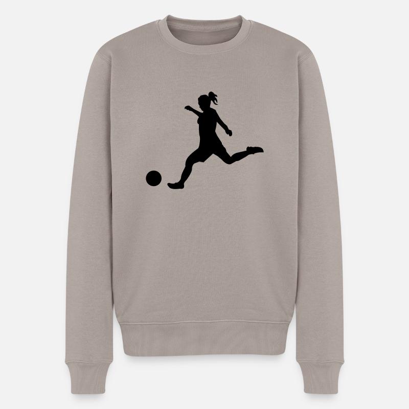 woman_soccer - Männer Premium Bio Pullover - Taupe