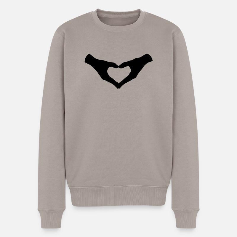 Herz Hände / Hand Heart 2 - Männer Premium Bio Pullover - Taupe