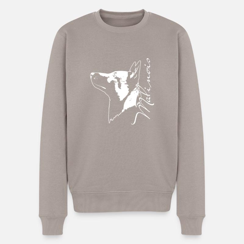 malinois_portrait_weiß - Männer Premium Bio Pullover - Taupe