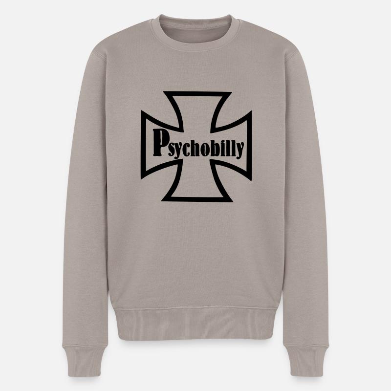 PSYCHOBILLY,ROCK,GITARRE,FLATTOP,FLAT,GITARRE,MUSI - Männer Premium Bio Pullover - Taupe