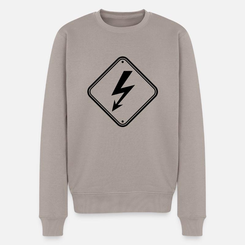 clipart panneau signal électrique éclair courant ener - Pull Premium bio Homme - taupe