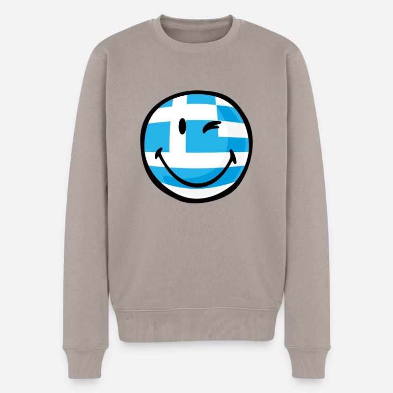 Smiley Greece - Männer Premium Bio Pullover - Taupe