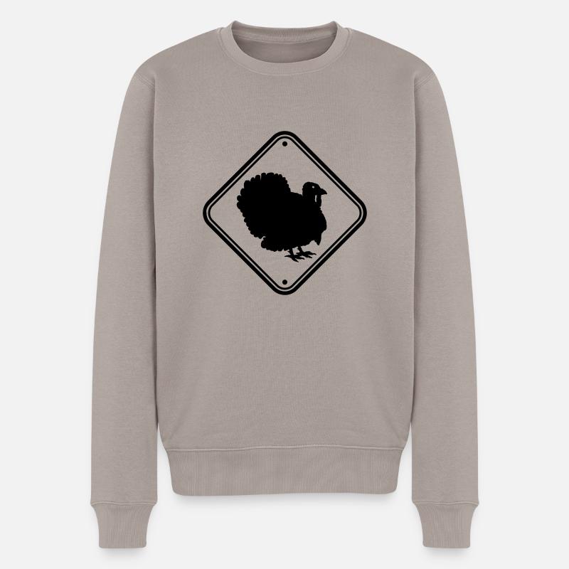 Schild Hinweis Truthahn - Männer Premium Bio Pullover - Taupe