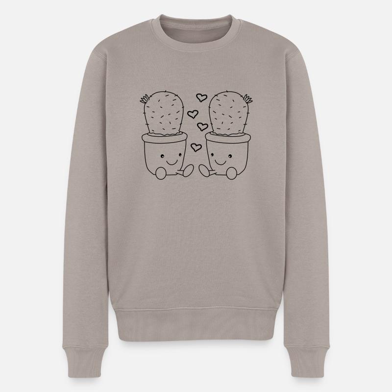Verliebte Kakteen - Männer Premium Bio Pullover - Taupe