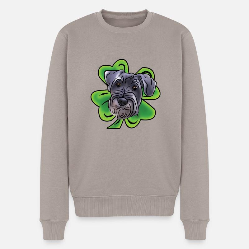 Mittelschnauzer mit Kleeblatt - Männer Premium Bio Pullover - Taupe