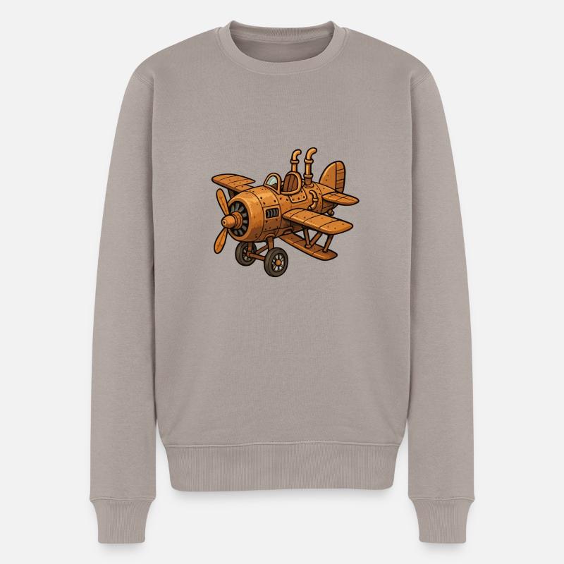 flugzeug steampunk - Männer Premium Bio Pullover - Taupe