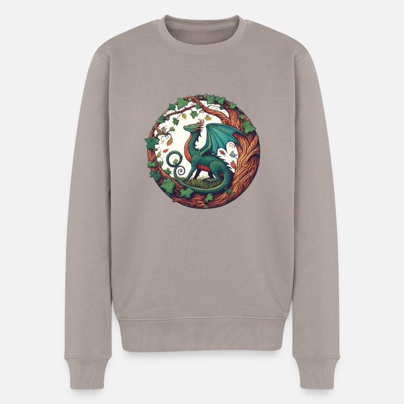 Verzauberter Efeu-Drache - Männer Premium Bio Pullover - Taupe