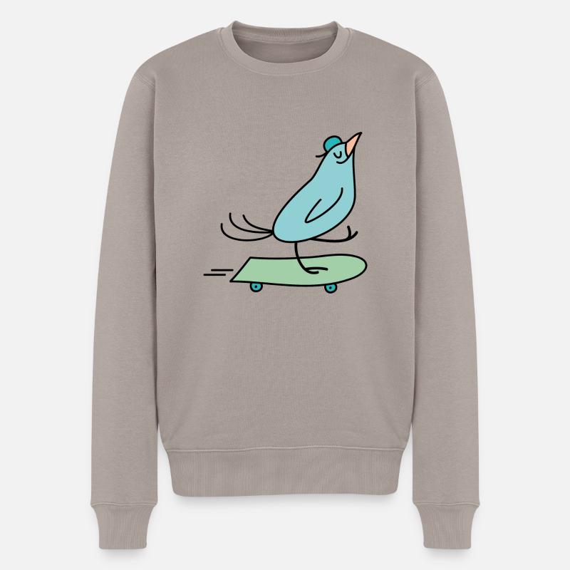 Vogel fährt Skateboard - Männer Premium Bio Pullover - Taupe
