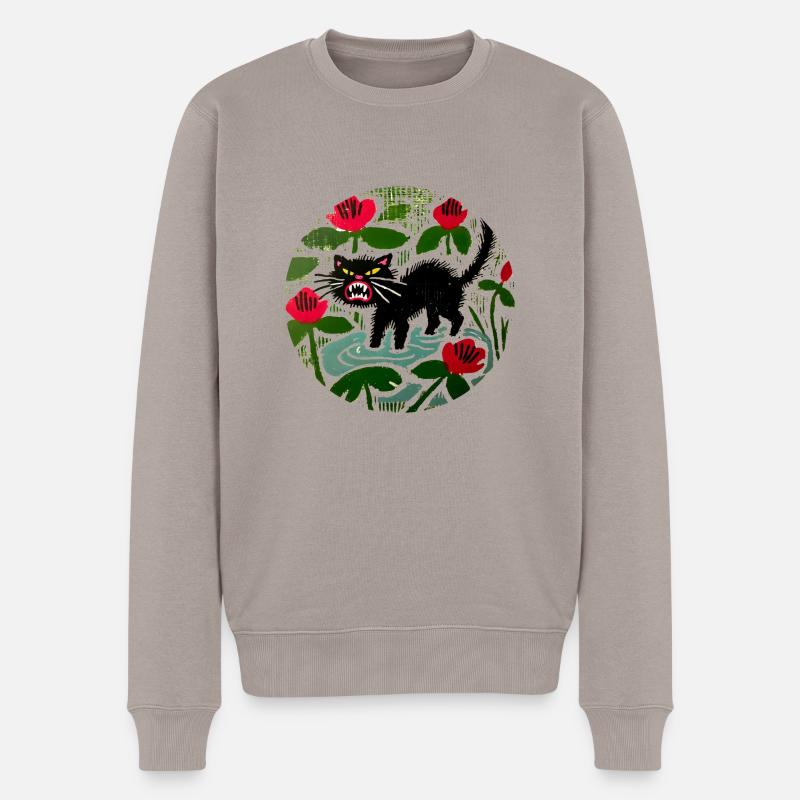 Chat noir et coquelicots - Pull Premium bio Homme - taupe