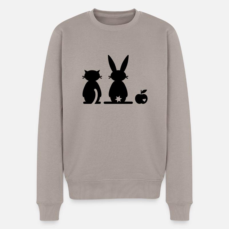 Hase Katze Apfel - Männer Premium Bio Pullover - Taupe